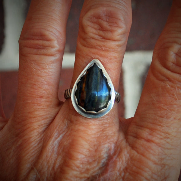 Tiger Iron and Sterling Silver Ring