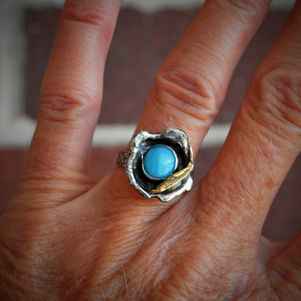 Larimar and Sterling Silver Flower Ring
