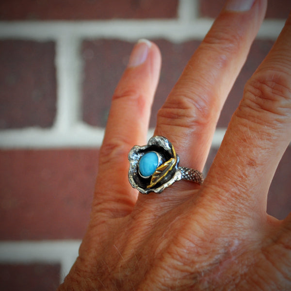 Larimar and Sterling Silver Flower Ring