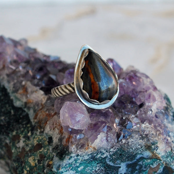 Tiger Iron and Sterling Silver Ring