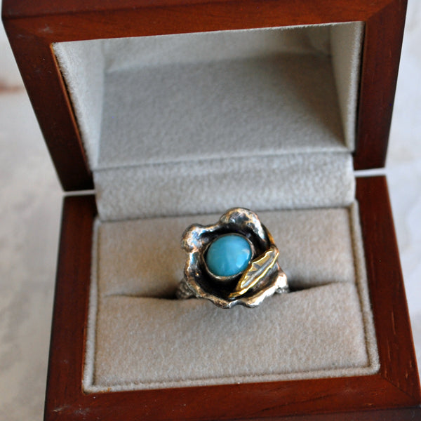 Larimar and Sterling Silver Flower Ring