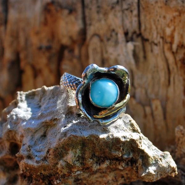 Larimar and Sterling Silver Flower Ring