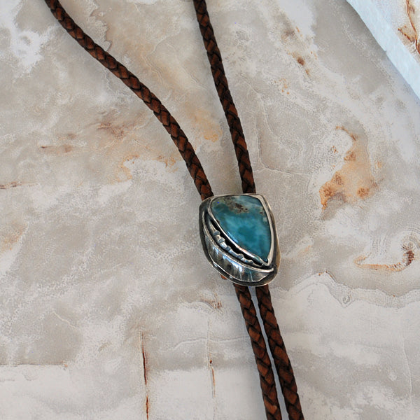 Larimar and Sterling Silver Bolo Tie